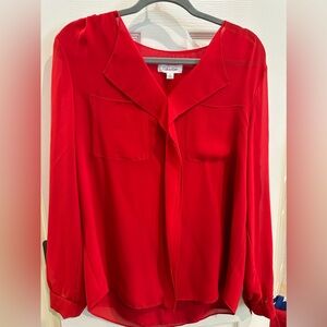Calvin Klein Modern Red Essential Ruffle Front Roll up Sleeve Blouse size M